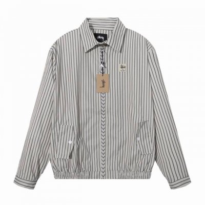 顶级版本 Stussy斯图西 25Aw日系工装复古Vintage竖条纹情侣拉链翻领复古宽松教练衬衫夹克外套 百搭四季款男女同款 好货不怕晚 注意我家采用原版定制