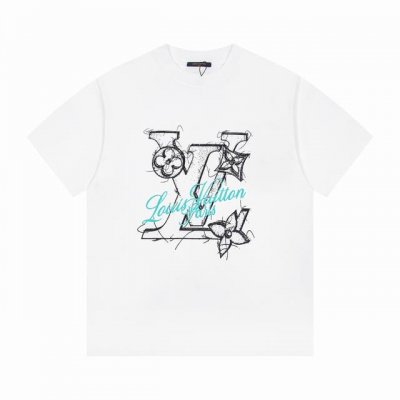 上新： 款号：B207 Louis Vuitton新款25Ss经典字母花卉图案Logo印花圆领短袖T恤 1面料采用260克纯棉双纱面料 柔软亲肤、透气性强，定位