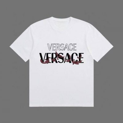 高端品质 Versace 2025Fall 春夏系列 花卉Logo短袖T恤 区别普通印花 定织300G32支双纱纯棉面料 宽松版型 男女同款 Size：Xs S