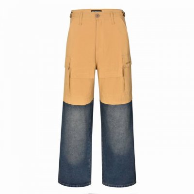 独家供应 Blcg 23Fw 多口袋拼接工装牛仔裤 原13,500购入，原材料高密度提花棉质帆布，拼接面料为采用460克高端丹宁牛仔面料，结合骨感股线格肌理，缝