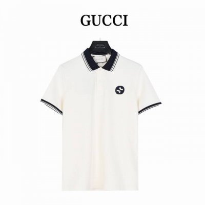 gucci 古驰 胸口镶嵌双G刺绣Polo短袖 采用 %棉双面珠地面料，拆解纱线分析，订织蜂窝四角网眼胚布，衣领为双系统提花定织扁机制成，有弹性，不变形，衣服全