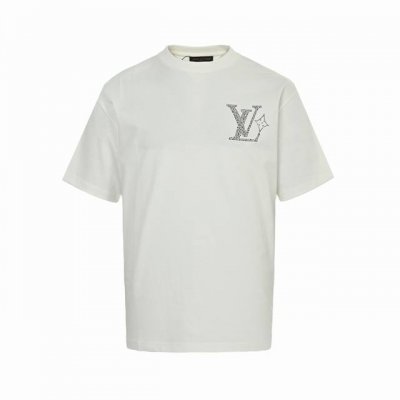 louis Vuitton 路易威登 25Ss 前后字母Logo烫钻短袖 新款2025Lv黑白双色，高端进口砖石烫钻工艺 三标齐全 ，280克高克重全棉。手感超