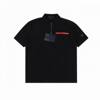prada普拉达prd 红条三角半拉链短袖polo衫 红皮标识Re-Nylon珠地布polo衫，原版采用 G珠地布料，定制Logo拉链，定制弧形三角标铁牌徽章，