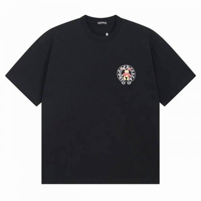 款号Ys15 Chrome Hearts克罗心卡通马蹄梵文字母休闲短袖男女情侣宽松T恤潮采用250克双纱纯棉面料.高克重。1：1版型。官网同步黑白两色S-Xl