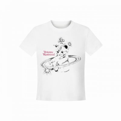 Vivienne West Wood 西天后薇薇安 2025夏季新款动物系列土星设计款猫咪Logo正肩短袖T恤 女款 全网独家纯棉高品质 款号：Vi01 尺码：