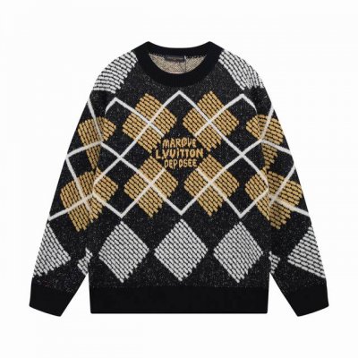 lv 驴家撞色菱格字母Logo提花圆领毛衣 颜色 黑色 码数 S M L Xl Xxl