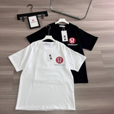 夏季品质短袖 Lululemon 露露乐蒙专柜同款早春系列 Lulu前后Logo印花圆领短袖T恤男女同款 定织定染纯棉240克重洗水面料 做工精细 男女同款宽松
