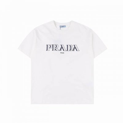 prada 普拉达 25Ss 3D重影字母刺绣短袖T恤 经典胸前3D重影字母Logo泼墨立体刺绣 260G棉质布料40支双纱面料 无蚀尘毛艺工处布理面 纺织密度