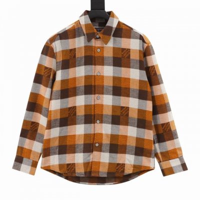官网1:1原单品质 louis Vuitton 路易威登 24Fw 橙色棋盘格提花法兰绒衬衫 24Ss新款系扣法兰绒长袖衬衫以精湛匠艺演绎美式工装风尚 借绵羊毛