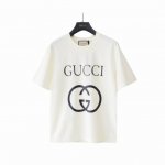 实拍细节图+尺码表 Gucci 古驰双G基础双环倒扣Logo印花短袖 面料采用32支双纱平纹无尘蚀毛针织棉，原版订制染色，采用环保活性染料恒温染，保证布头跟布尾