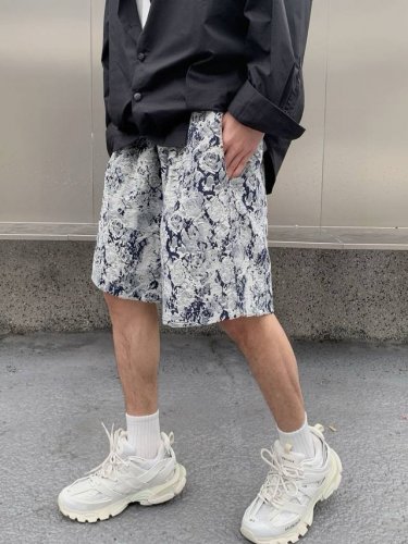 高品质 品名：Lv-24Ss 夏新款提花流苏牛仔休闲宽松阔腿抽绳松紧短裤 面料：牛仔 颜色：图片色 尺码M-L-Xl 腰围 臀围 裤长 M 70 110 46