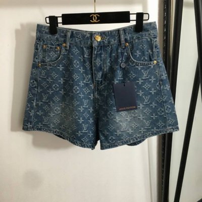 款号20252038 Lv*新款 老花Logo提花牛仔短裤，蓝色，黑色，S-Xl， M码；腰围74，长38