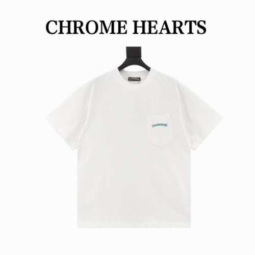 chrome Hearte 克罗心Ch 25Ss蓝色Logo梵文印花短袖T恤 轻奢主义男女日常通勤穿搭必备单品正确版本欢迎对比详细特征 280克 %纯棉双纱汗布