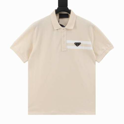 prada 普拉达 胸前三角标双杠短袖polo衫 选用棉质珠地网眼布，衣领为双系统提花定织扁机制成，有弹性，不变形，衣服全部原生布捆边，前胸双层面筒，无明线，无