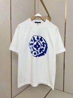 p170 Lv立体植绒联名T恤 肩部通肩压条 280克纯棉面料舒适透气 白色 男女同款 码数S-Xxl