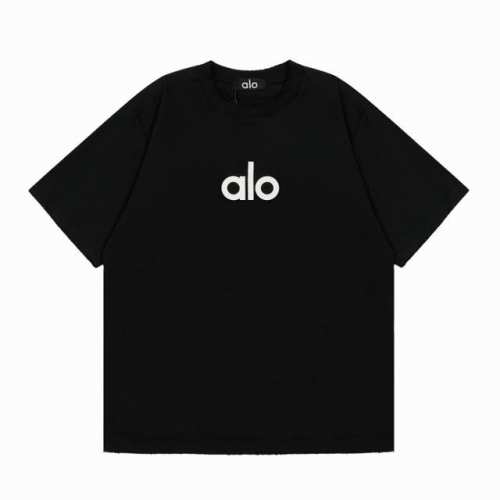 a004# Alo 25年新款春夏圆领破边宽泡印花T恤 男女同款 该款和经典款稍有不同 为磨破水洗工艺 搭配260G面料 260G重磅新疆长绒棉顶级双纱 . 面