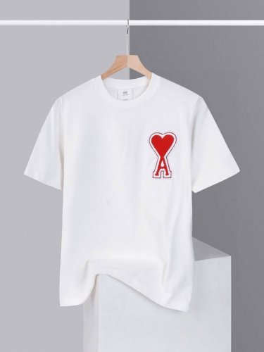 ami Paris 2025 Ss春夏新款 爱心Logo刺绣 圆领短袖T恤男女同款！ 经典小红心 毛绵刺绣 短袖T恤，纯棉洗水面料，定型 不缩水 洗水后270克