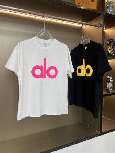 6920# Alo夏季短袖简单字母植绒发泡设计面料270克100%双纱全棉 尺码S M L Xl