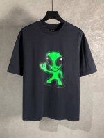 高品质 Balenciga 巴黎世家 外星人图案圆领短袖T恤 采用纯棉柔软面料，对色定染面料，采用荧光印花字母绣花 磨破工艺 潮流感十足，定染纯棉面料，Os版型