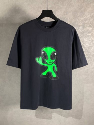 高品质 Balenciga 巴黎世家 外星人图案圆领短袖T恤 采用纯棉柔软面料，对色定染面料，采用荧光印花字母绣花 磨破工艺 潮流感十足，定染纯棉面料，Os版型