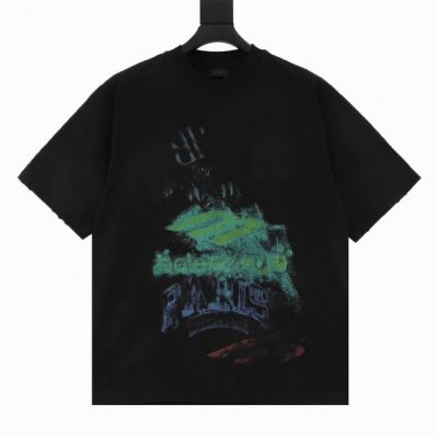 balenciaga 巴黎世家 25Ss 双B模糊涂鸦短袖T恤 下摆无割裂破坏版本 面料定织定染280G双纱面料 定染螺纹无色差 进口康利数码直喷印花 无手感