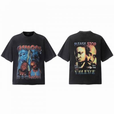 Vt9189 图派克Tupac说唱歌手2pac人像Big Face数码直喷印花复古水洗做旧短袖T恤 小领口设计 白墨数码直喷印花 高街复古重磅做旧水洗Vinta