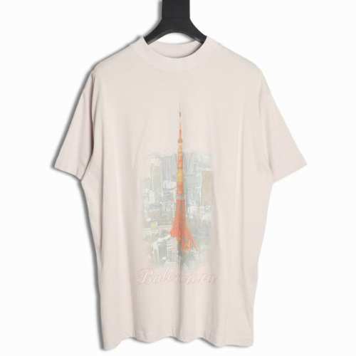 Balenciaga 巴黎世家 24Ss 东京银座铁塔夜景短袖T恤 复古平纹针织大廓形 康丽直喷正面饰以Ginza Tokyo艺作品印花 印花图案以裂纹和褪色效