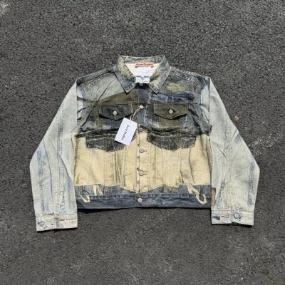 8046 不优惠 Acne Studios 24Ss数码直喷3D单宁错觉拼接单依纯同款水洗撞色牛仔外套 三标齐全 方便平台定制的磨毛无弹面料，才能出得来3D的效