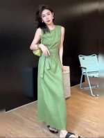 装上新 亚麻收腰无袖背心连衣裙 两色S-Xl