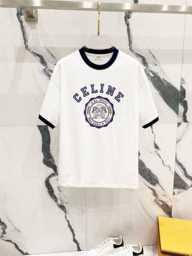 隔天到 Celine 赛琳 拼色领口凯旋门字母Logo印花 升级，灵感源自八十年代复古 原版面料 官方同款 短袖T恤 定制 260克 同缸染面料 手感非常舒服