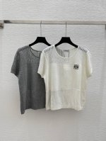 Lo家 夏季新款 镂空简约圆领针织短袖 颜色 白色 灰色 尺码 36.38.40