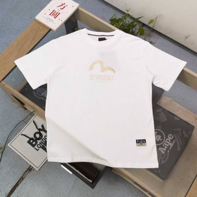 款号：Ws2487 高版本 2025新款Evisu福神烫金海鸥大M麒麟图案字母Logo印花休闲情侣圆领短袖T恤，经典永远不会过时、人手必备款，250G双纱纯棉不