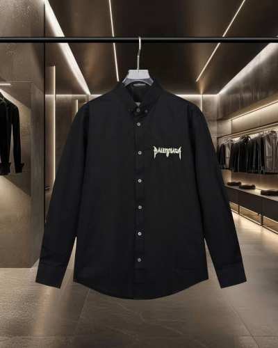 Balenciaga 巴黎 胸前荧光Logo字母刺绣长袖宽松版型衬衫 2025Ss官网新款长袖 衬衫 衬衣，精美绣花Logo 高端版本，专柜定制面料 透气舒适度