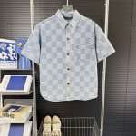 160 #134（当天到货 现货现配） louis Vuitton路易威登25Ss新款提花格纹牛仔短袖衬衫 正确版本随意对比 ·定制Yb进口提花丹宁牛仔面料，马