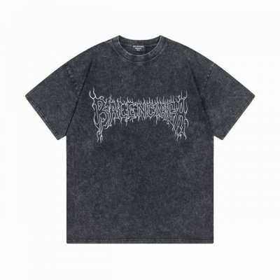款号6715 重磅面料280克双纱做旧洗水款 Balenciaga巴黎世家字母经典款印花短袖 从面料到辅料全部跟足Zp 进口松井公司浆料印花绝不开裂 三标齐全