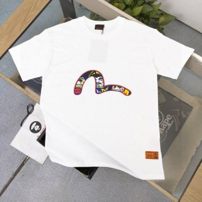 上新 款号：F629 2025新款Evisu福神达摩不倒翁海鸥图案字母印花休闲情侣圆领短袖T恤，经典永远不会过时、人手必备款，230G纯棉精梳棉不起球不起毛，上