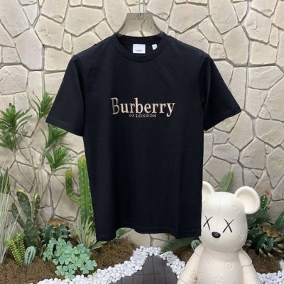 panda版本 供货 #代购级 巴宝莉 Burberry博柏利 徽标Logo字母金线刺绣 棉质圆领短袖T恤 男女款 黑色 秒杀市面上一切版本 只能说根本就不是一