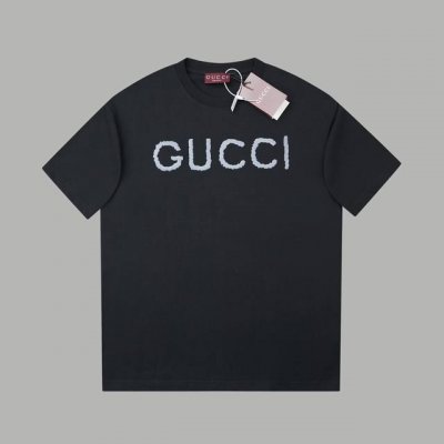 高版本 Gu*Ci 2025 Ss新款短袖 Gu字母刺绣字母短袖 轻奢主义 男女日常通勤穿搭必备单品 正确版本 欢迎对比 详细特征 采用320克 % 纯棉双纱面