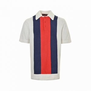 gucci 古驰 24Ss 撞色条纹拼接针织Polo短袖 采用定制拼色丝光棉匠心制作，经典条状拼色，领口饰以品牌字母刺绣，整体颜色鲜明，大气简约，上身舒适透气有