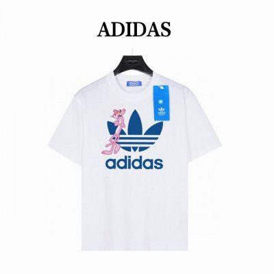 adidas 阿迪达斯 粉红豹 短袖T恤 款号:Ad02 白色 240克重磅小落肩100%棉T恤 Os版型 宽松有型好搭配 采用精梳紧密赛络工艺 面料更耐磨 袖