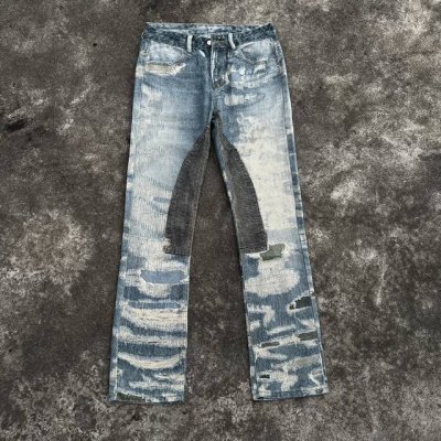 款号326 Ac风格平替数码打印做旧宽松阔腿休闲牛仔裤3D打印系列的神裤 方便平台定制的磨毛无弹薄款面料 . 尺码：M-Xxl