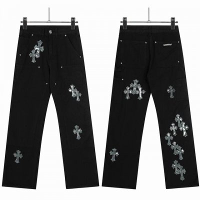 8164 Chrome Hearts Ch克罗心 25Ss星空限定十字架卡哈特底板伐木裤牛仔阔腿裤 真实还原Vintage极致质感 无原标平替款 意产特种牛皮印