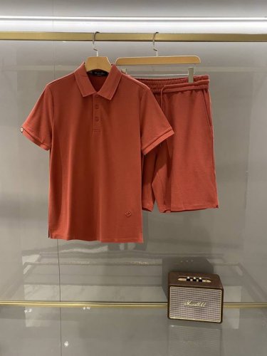 套 砖红色高端品质休闲短袖翻领套装 细节图