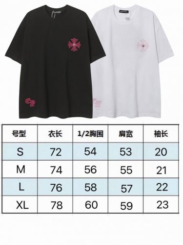 现货 2267 Chrome Hearts克罗心刺绣马蹄十字架梵文字母短袖男女休闲宽松T恤250克32支纯棉 颜色：黑色 白色 码数：S M L Xl