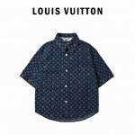 louis Vuitton 2025Ss 经典满印套装牛仔短袖外套 重工款提花牛仔短袖外套，深蓝色洗水牛仔面料，定制白珠刻字纽扣，全新设计辅料纽扣细节，直筒剪裁
