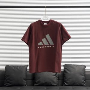 工厂p直供 Adidas丨阿迪达斯Basketball篮球运动短袖T恤 配色：酒红圆领 尺码：Xs-Xl