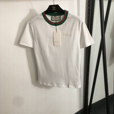 款号20253238 Gucc*新款 Logo刺绣贴布 红绿条纹织带圆领短袖T恤 白色 Sml S码 肩宽42 胸围90 袖长18 衣长60