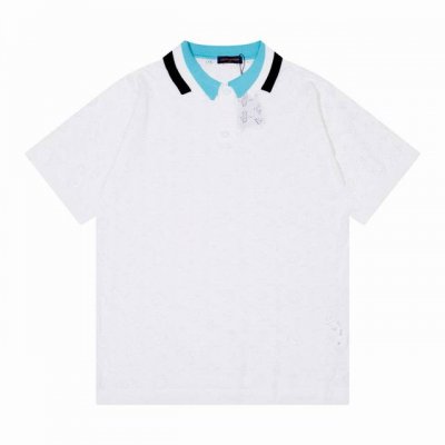 lv 驴家老花Logo暗纹镂空提花polo开衫针织T恤 颜色 白色 码数 M L Xl Xxl