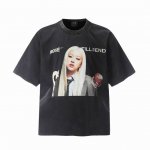 vt9207 Black pink朴彩英Rose韩国女团Big Face人像复古水洗做旧短袖T恤 小领口设计 白墨数码直喷印花 高街复古重磅做旧水洗Vintag
