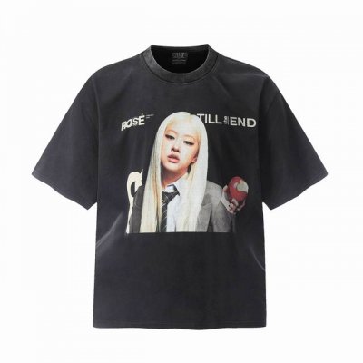 vt9207 Black pink朴彩英Rose韩国女团Big Face人像复古水洗做旧短袖T恤 小领口设计 白墨数码直喷印花 高街复古重磅做旧水洗Vintag